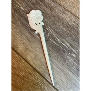 Carved cow bone plumeria hair stick